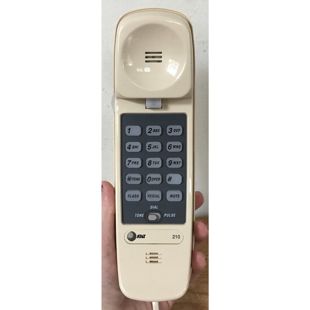 Vintage AT&T Trimline 210 Landline Corded Phone Cradle Set w Cord Beige Almond